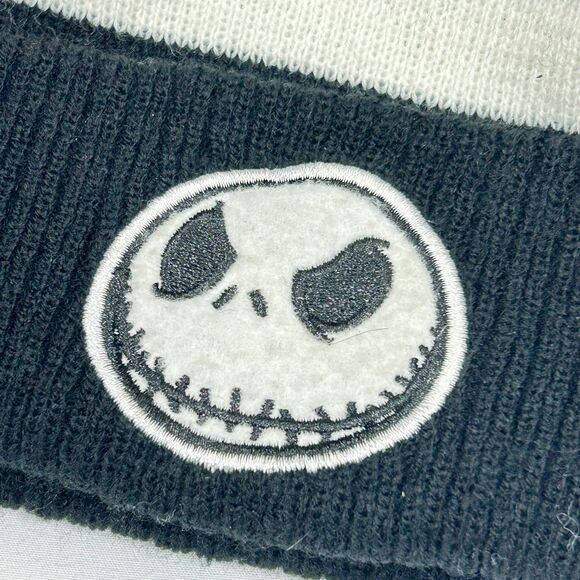 Disney Nightmare Jack Skellington Knitted Pompom Beanie Hat Black White OS - Picture 3 of 8